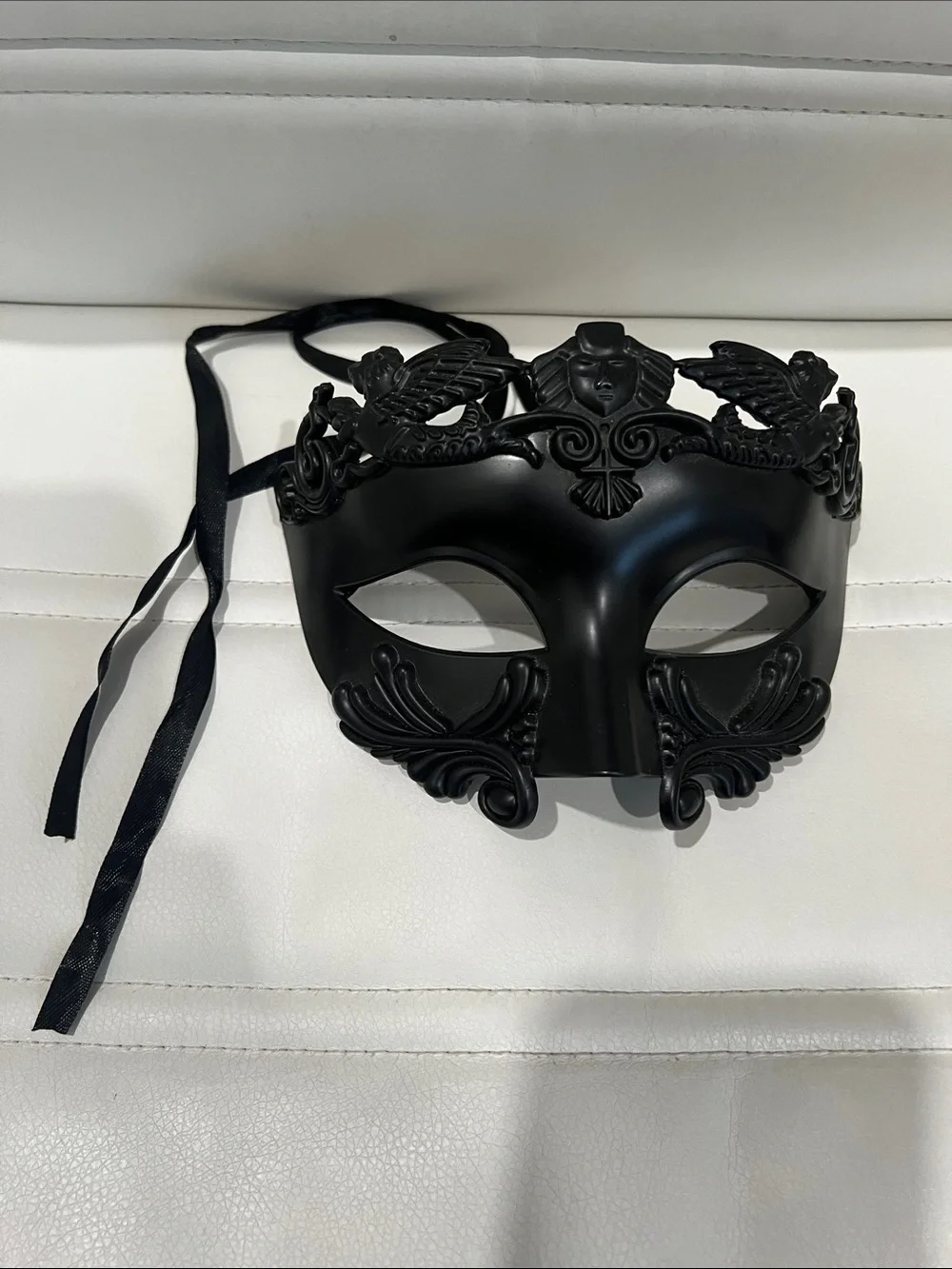 Black Decorative Venetian Masquerade Mask with Satin Ribbon Tie
